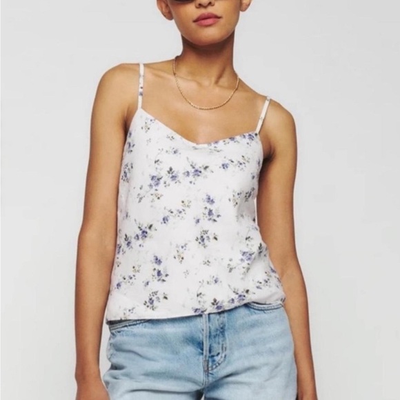 Reformation Tops - Reformation Atticus Floral Print Camisole Top Cream/Blue